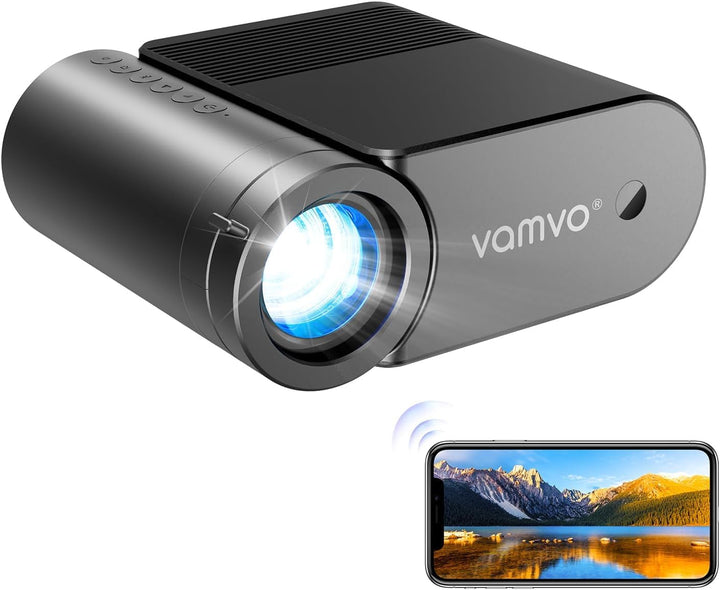 Vamvo Tragbarer Beamer, WiFi Projektor 1080P 200" Tragbarer Filmprojektor, Aussenprojektoren mit sti