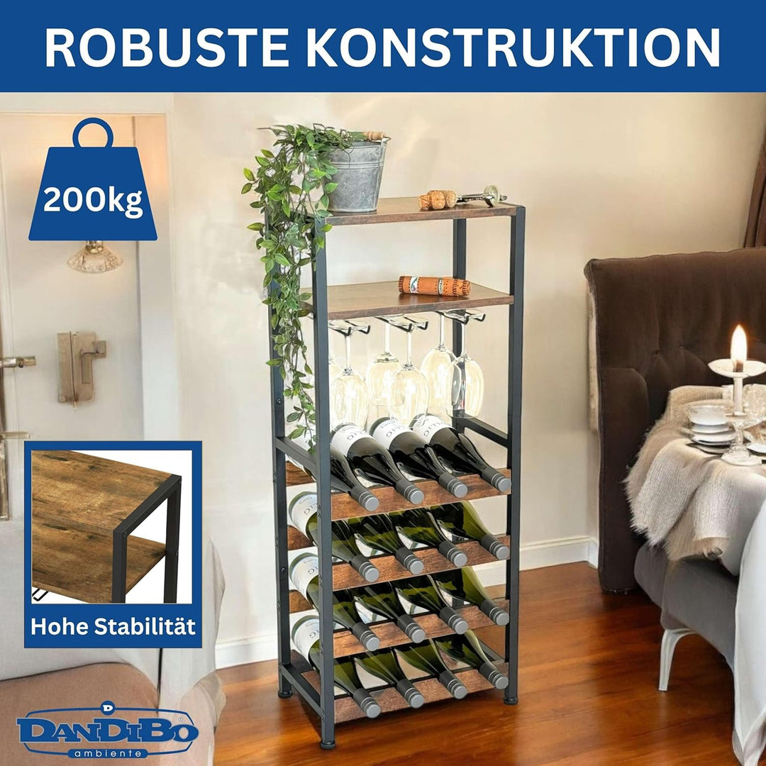 DanDiBo Weinregal Metall Schwarz Stehend mit Glashalter 100 cm 96575 Flaschenregal Flaschenständer F