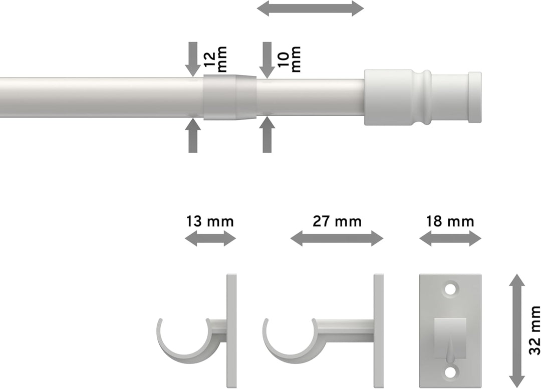 Interdeco Cafehausstange (1 Stück), Scheibenstange Weiss in 12 mm Ø, Sora, 85-135 cm ausziehbar, 85-