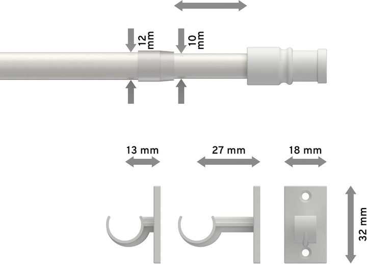 Interdeco Cafehausstange (1 Stück), Scheibenstange Weiss in 12 mm Ø, Sora, 85-135 cm ausziehbar, 85-