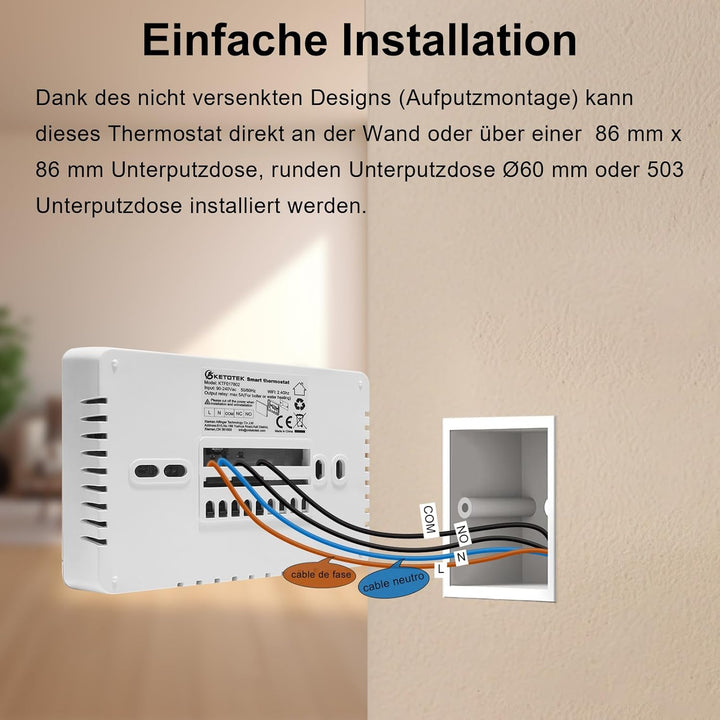 KETOTEK Smart Thermostat Heizkessel WLAN 5A 230V, Kompatibel mit Alexa, WiFi Raumthermostat Boiler T