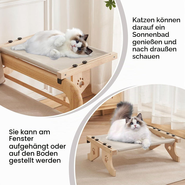 Katzenfenstersitz, Katzenbett Hängematte Holz Verstellbare Sitzstange für Katzenfenster Abnehmbares