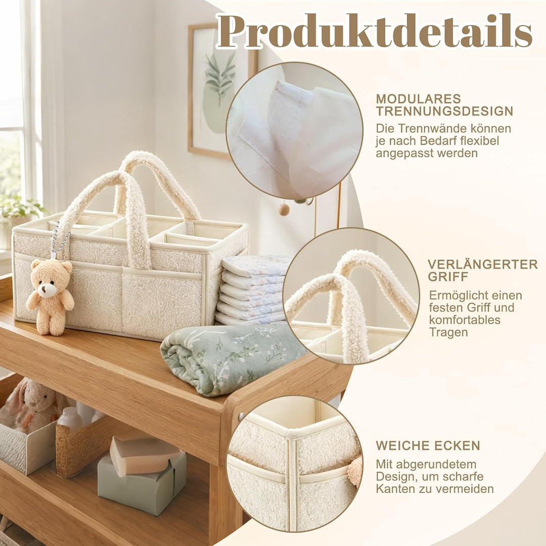 Wickeltasche für Babys, Mommy Bag aus Plüsch, Hellgrün Baby Organizer mit Abnehmbaren Fächern, Wicke