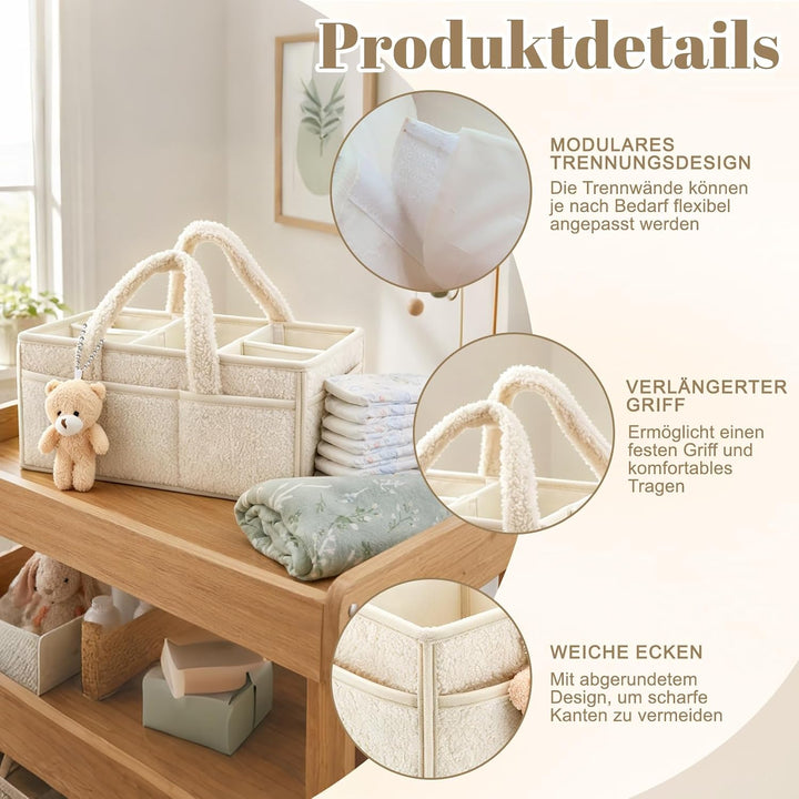 Wickeltasche für Babys, Mommy Bag aus Plüsch, Hellgrün Baby Organizer mit Abnehmbaren Fächern, Wicke