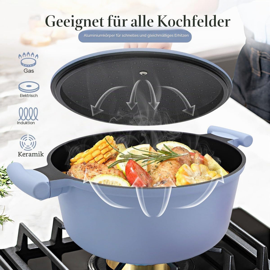 7L Suppentopf 28 cm mit Aluminium Deckel, Leicht und Langlebig, Antihaft-Kochtopf mit kühl bleibende