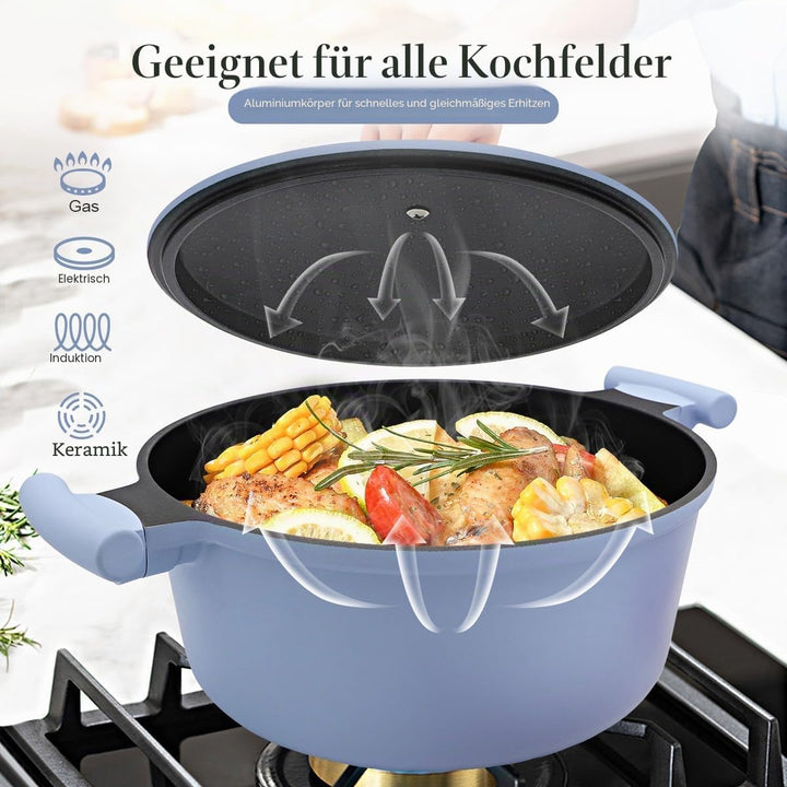 7L Suppentopf 28 cm mit Aluminium Deckel, Leicht und Langlebig, Antihaft-Kochtopf mit kühl bleibende