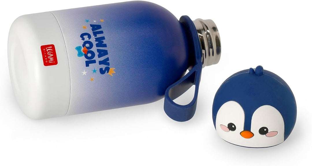 Legami - Hot&Cold BFF Kinder-Wasserflasche, Penguin-Motiv, doppellagig aus 18/8 Edelstahl mit luftdi