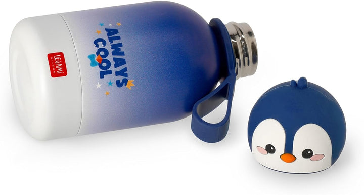 Legami - Hot&Cold BFF Kinder-Wasserflasche, Penguin-Motiv, doppellagig aus 18/8 Edelstahl mit luftdi