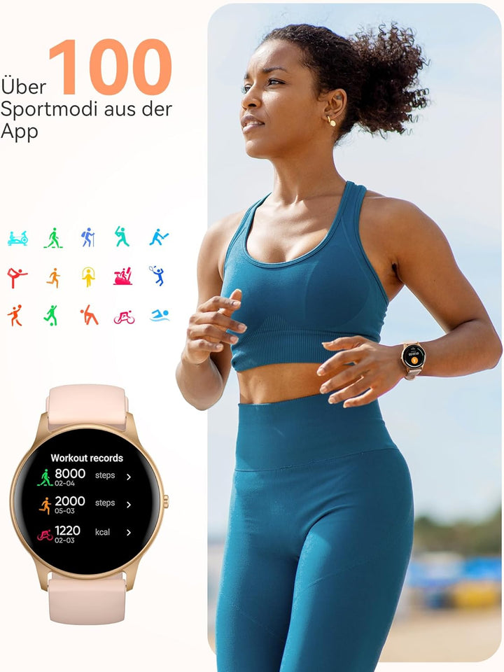 AGPTEK Smartwatch, 1,3 Zoll runde Armbanduhr mit personalisiertem Bildschirm, Musiksteuerung, Herzfr