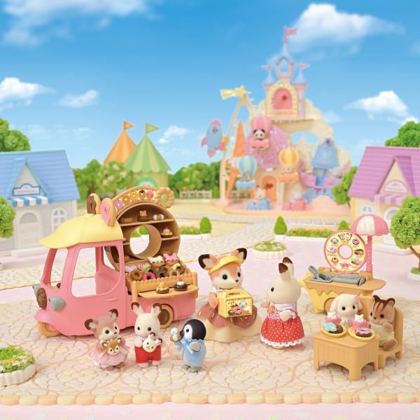 Sylvanian Families - 5808 Donutwagen mit Figur, Spielset mit Tierfigur, samtige Tierfiguren, Spielze