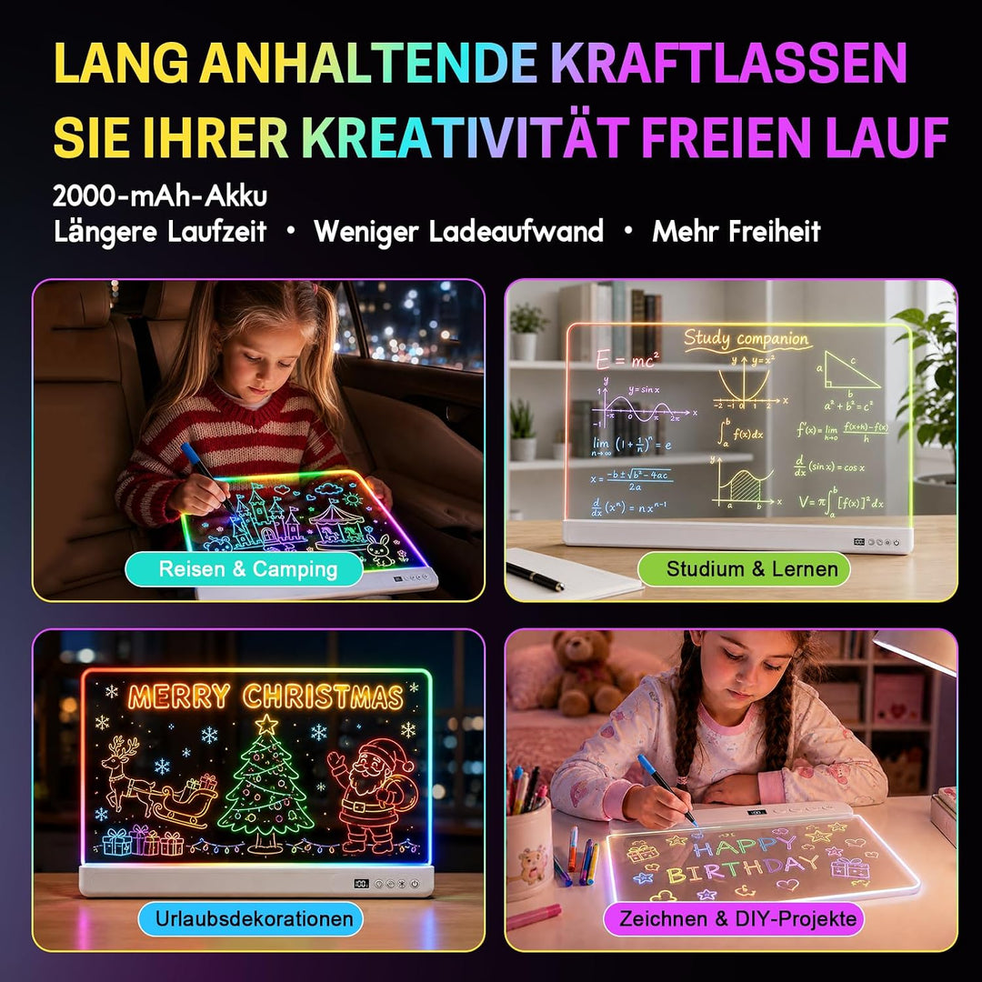 LED Zeichentafel Kinder 18.8 Zoll gross mit Timer &amp; Fernbedienung White, White