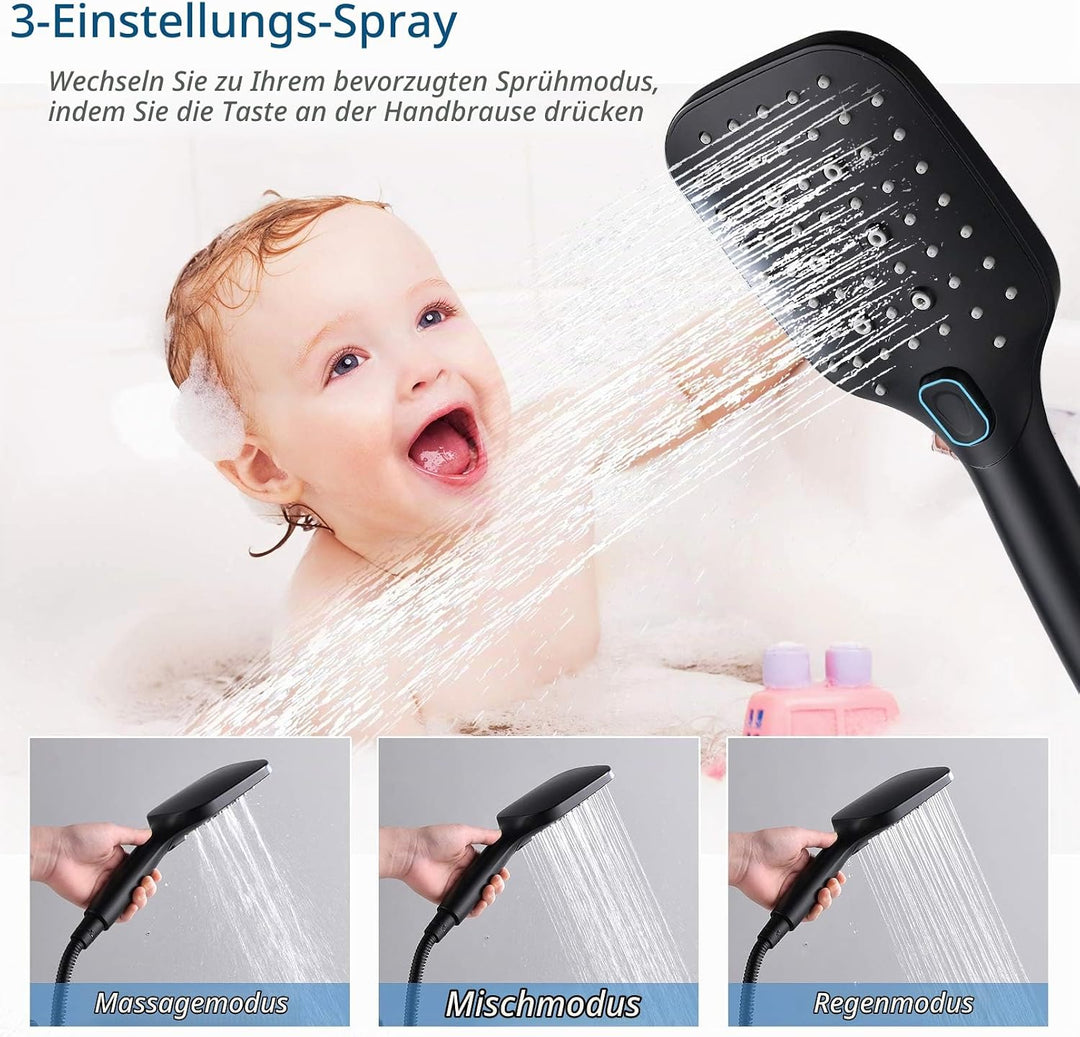 Duscharmatur Set,Wandmontage Brausebatterie mit Handbrause, Schwarz mischbatterie für dusche,Aufputz