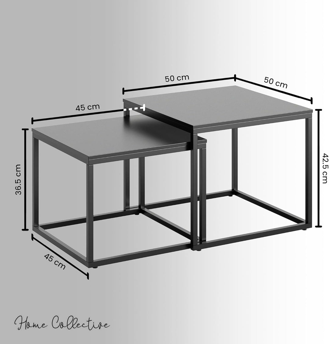 Home Collective Couchtisch 2er Set quadratisch aus Holz, Wohnzimmertisch Modern, Beistelltisch Set 2
