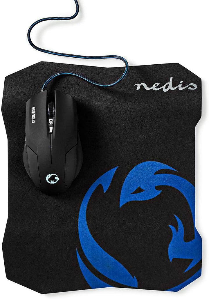 NEDIS Gaming Mouse & Mouse Pad Set - Verdrahtet - 800/1200 / 1600 DPI - Einstellbar DPI - Anzahl Knö