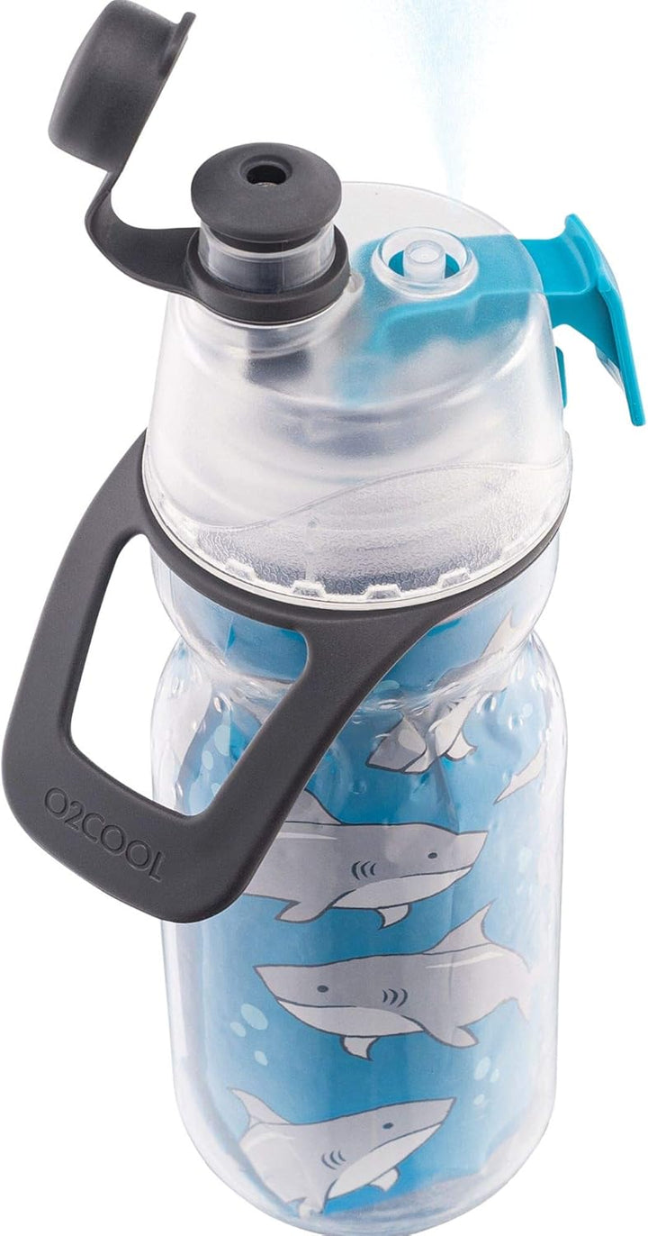 O2COOL Flasche Kids Mist N' Sip Sprühflasche, Kunststoff, Haie, 12 oz, Haie