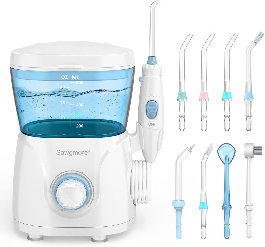Sawgmore Elektrische Munddusche mit 10 Druckstufen und 8 Düsen，Professional Waterflosser für Zanrein