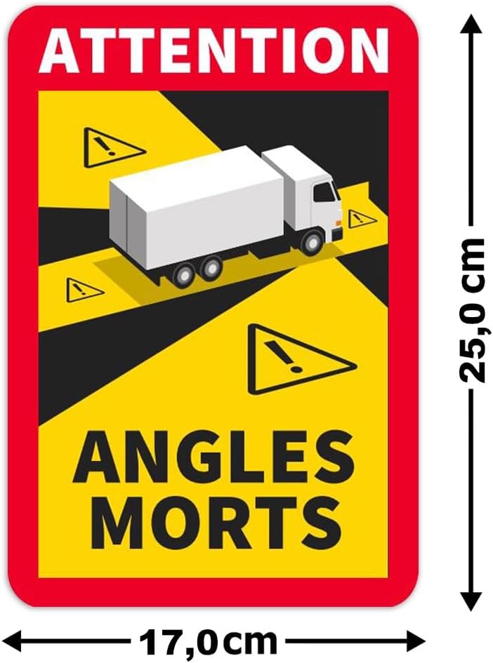 6 Stück Attention Angles Morts Magnetschilder 25 x 17 cm Magnet für LKW und Wohnwagen Warntafel Hinw
