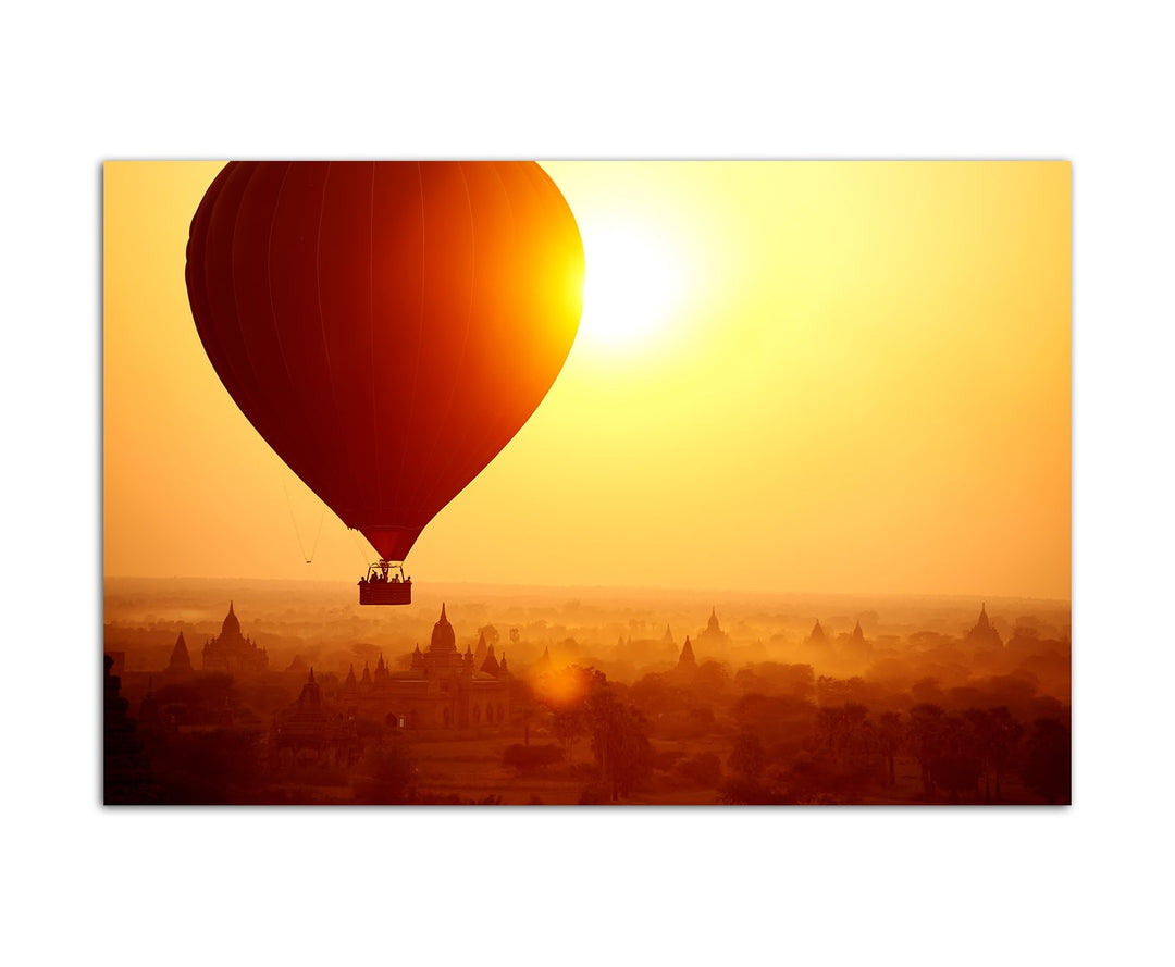 Paul Sinus Art 120x80cm - WANDBILD Heissluftballon Sonnenaufgang Landschaft - Leinwandbild auf Keilr