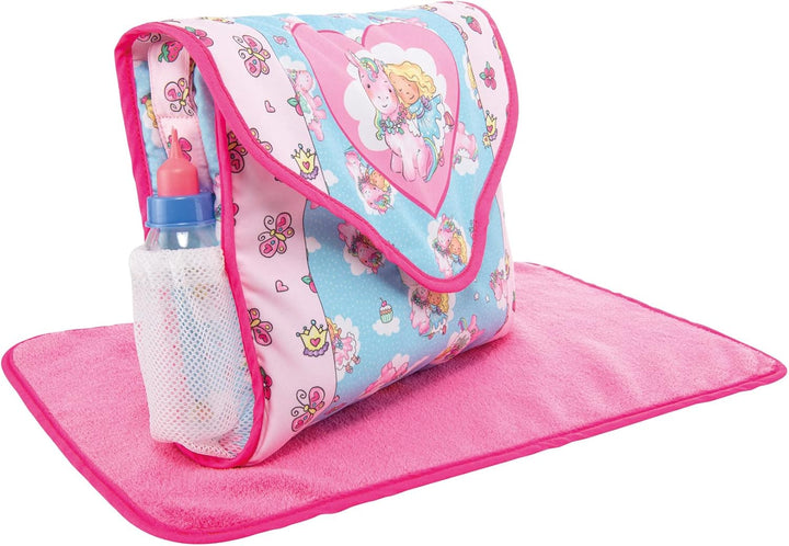 Heless 978 - Zubehör für Puppen, Wickeltasche im Design Einhorn Emil und Fee Emma mit viel Zubehör