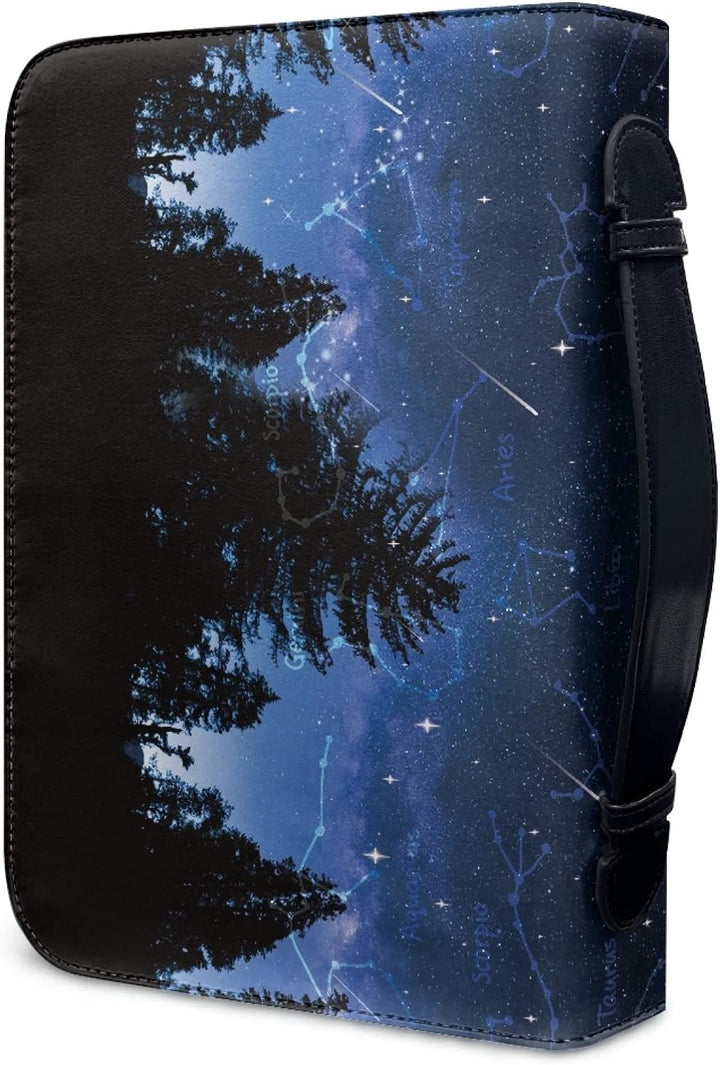 Kuiaobaty Sternennacht Wald Buchhülle für Notebook, Neuheit, Bibel, Griff, Reissverschluss, PU-Leder