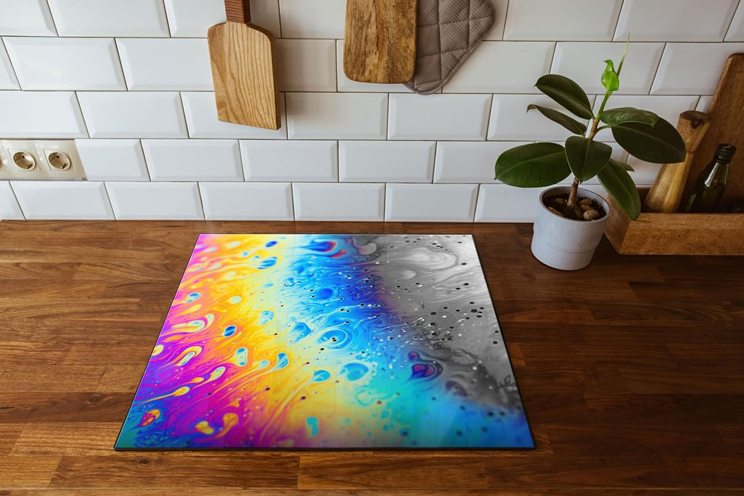Ölspritzer auf Glas Herdabdeckplatte & Spritzschutz aus Echtglas | Für Herd-Kochfelder | 60x52 cm