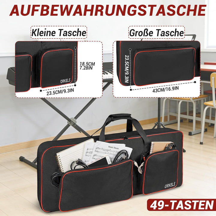 SUNDOY Keyboardtasche 49 Tasten für E-Piano, Gepolsterte Gig Bag aus 600D Oxford, Wasserdicht, mit R