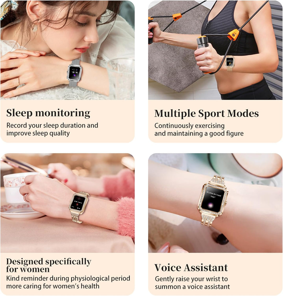 MYSHUN Smartwatch Damen mit Telefonfunktion, 1,59” Fitnessuhr Diamond Uhren Fitness Tracker 123 Spor