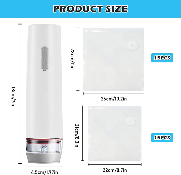 Vakuumiergerät Klein, Handvakuumierer mit 30 Wiederverwendbare Vakuumbeutel, Vakuumierer für Lebensm