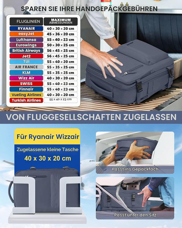 SZLX Vakuum Rucksack mit pumpe Ryanair Handgepäck 40x30x20 Damen Wizzair Handgepäck 40x30x20 Vakuum