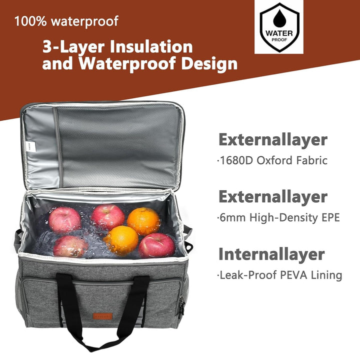 35L Kühltasche Picknicktasche Eingedickter Lunchbag- Faltbare, wasserdichte, auslaufsichere, isolier