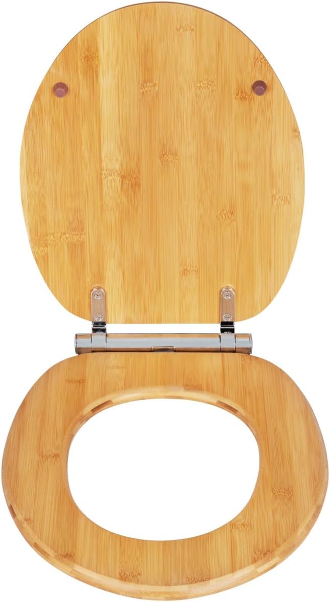 WENKO WC-Sitz Bambusa, Toilettensitz aus Bambus mit Easy-Close Absenkautomatik und Fix-Clip Hygieneb