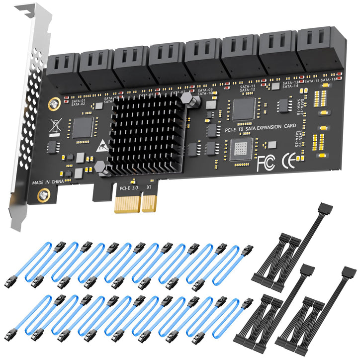 glotrends PCIe SATA Adapterkarte mit 16 Port SATA III 6Gbps (inklusive SATA Kabel und 15PIN SATA Spl