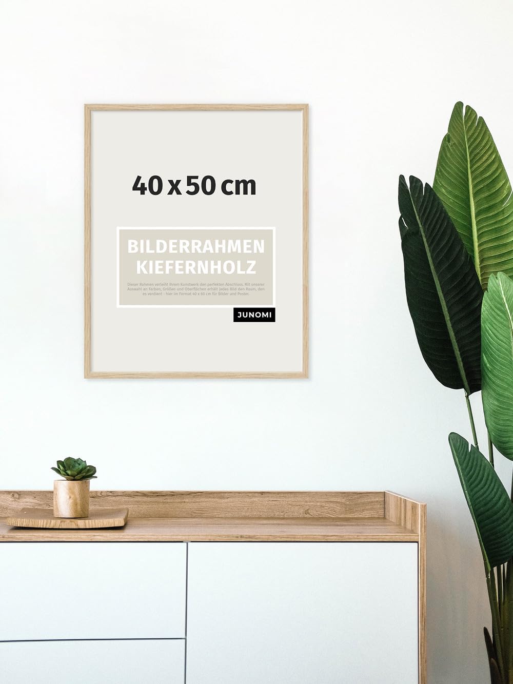 JUNOMI® Bilderrahmen 40 x 50 cm Holz | Farbe Eiche | Bilderrahmen Eiche mit bruchsicherem Acryl-Glas