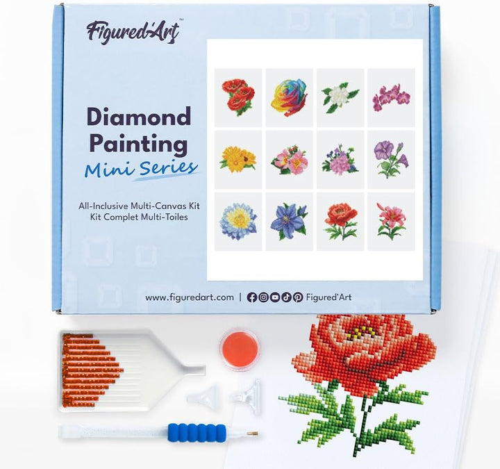 Figured'Art Mini Serie Diamond Painting Erwachsene - Blumen 2 - Premium-Box mit 12 Stück 15x18 cm 5D
