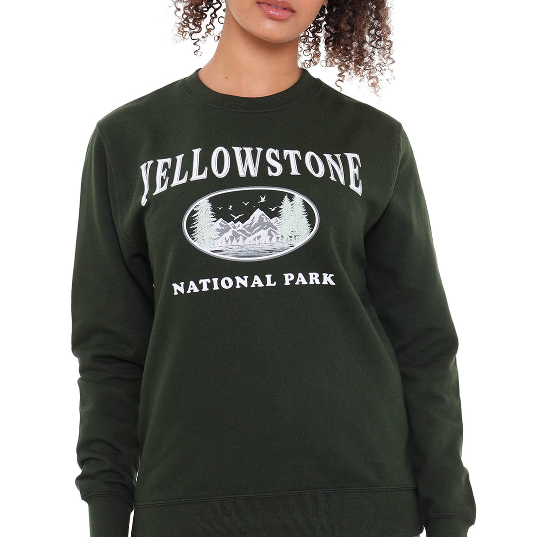 Cotton Soul National Parks Yellowstone Damen Crew Sweatshirt, Waldgrün XL Waldgrün, XL Waldgrün