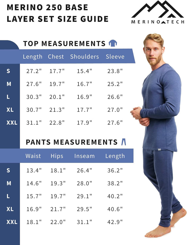 Merino.tech 100% Merino Unterwäsche Herren Set - Leicht, Mittelgewicht, Thermounterwäsche Merinowoll
