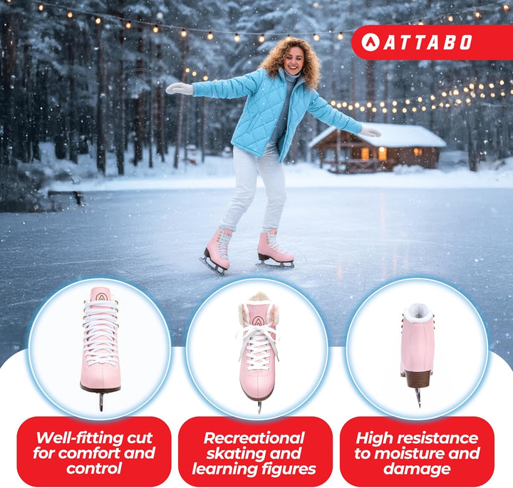 ATTABO Eiskunstlauf Schlittschuhe Damen ISLA Schwarz Grösse 37-41EU Edelstahlkufe Ideal für Anfänger