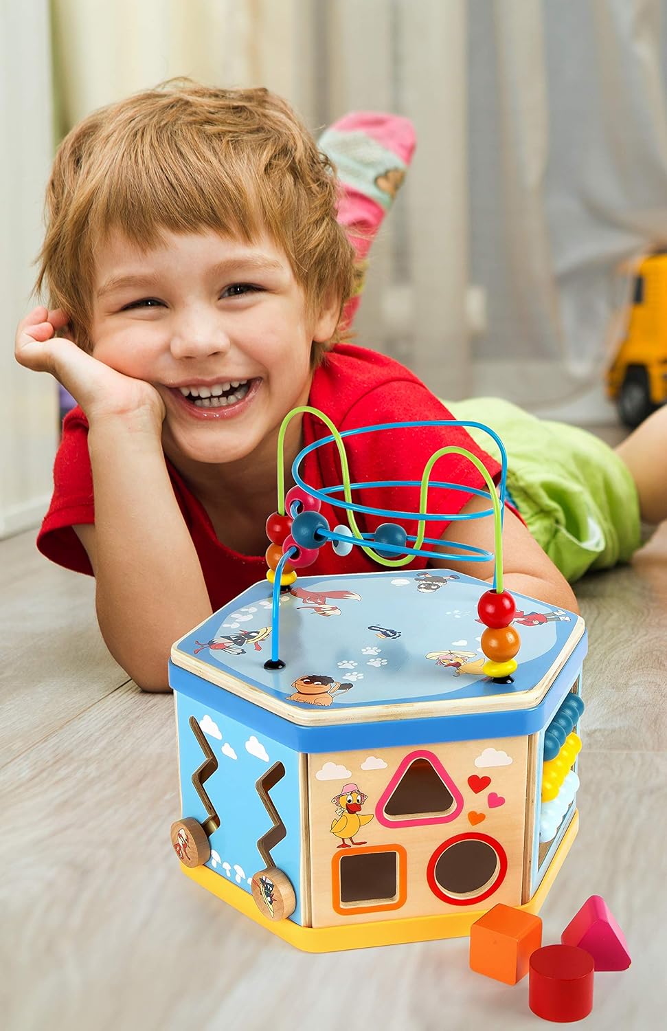 small foot 10433 Motorikwürfel "Sandmännchen", mit Formenspiel, Schiebespiel, Spieluhr und Motoriksc