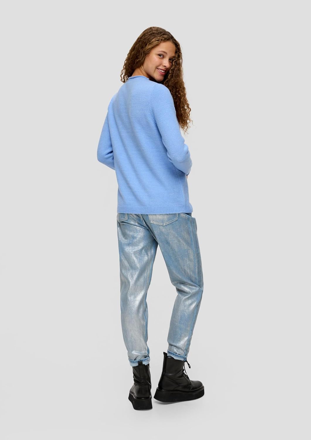 s.Oliver Damen Pullover mit Rollsaumblende, S Blau