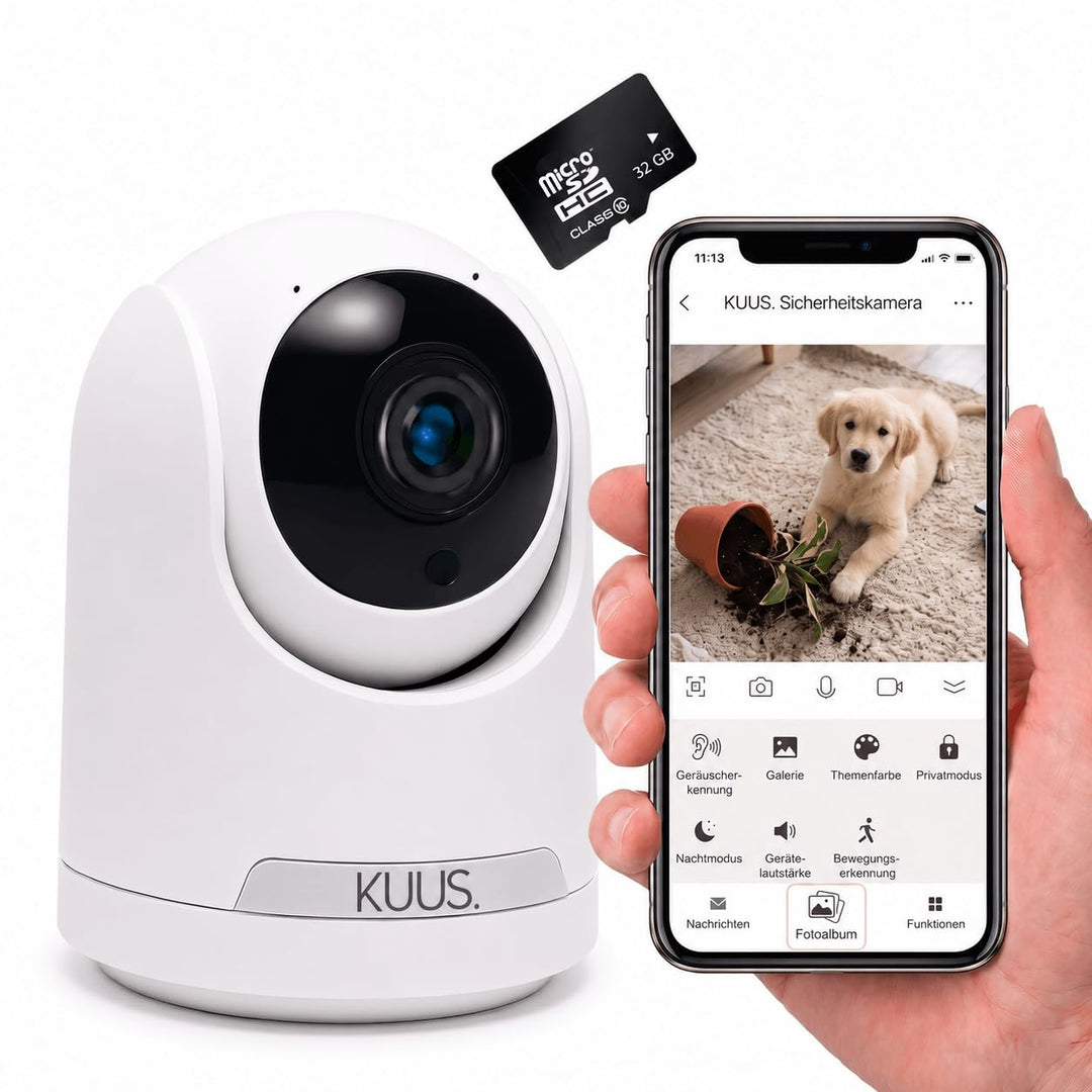 KUUS. BC1 – Überwachungskamera innen mit aufzeichnung, Videoüberwachung, 360 Grad Kamera, WLAN, Über
