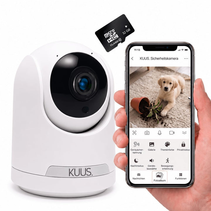 KUUS. BC1 – Überwachungskamera innen mit aufzeichnung, Videoüberwachung, 360 Grad Kamera, WLAN, Über