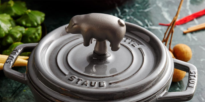 STAUB Knauf Schwein, Edelstahl, für Cocottes/Bräter mit Durchmesser 18-41 cm, Silber, Schwein