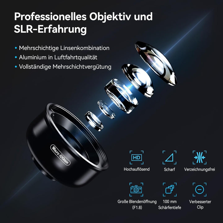 APEXEL Professionelles Makro-Fotoobjektiv für Dual-Objektiv/Einzelobjektiv, iPhone, Pixel, Samsung G