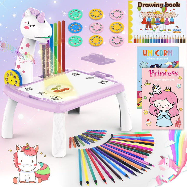 Zeichenprojektor für Kinder, Projektion Zeichentafel Kinder 52 Stück Malprojektor Kinder Set mit 72
