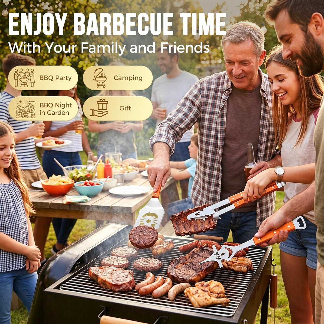 Yoassi BBQ Grillbesteck Set 3-teilig Edelstahl, Grillzubehör mit Grillzange, Grillwender, Fleischgab