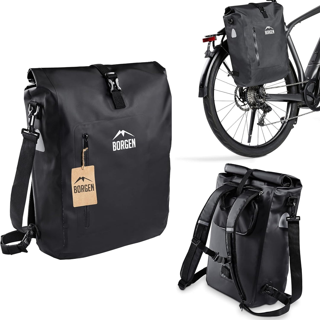 Borgen Fahrradtasche für Gepäckträger 3in1 Fahrrad Rucksack I Gepäckträgertasche I Umhängetasche Kom