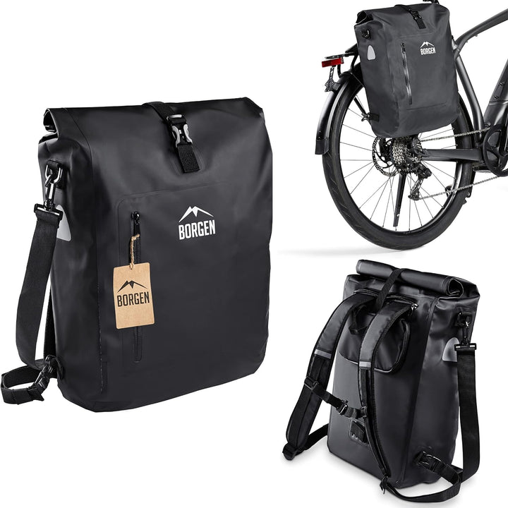 Borgen Fahrradtasche für Gepäckträger 3in1 Fahrrad Rucksack I Gepäckträgertasche I Umhängetasche Kom