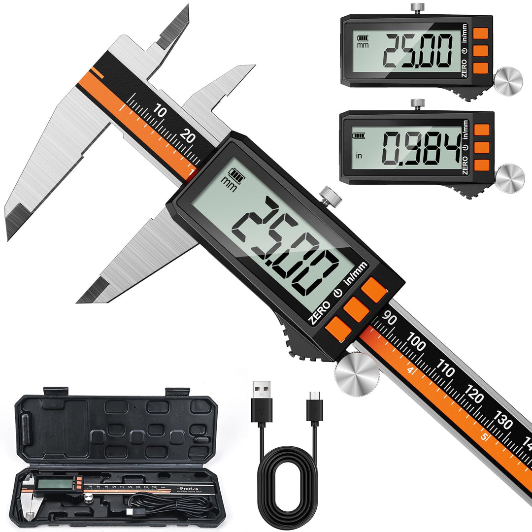 Preciva Digitale Messschieber, Schieblehre 0-150mm/0-6 Zoll Messlehre mit LCD-Anzeige Type-C Aufladb