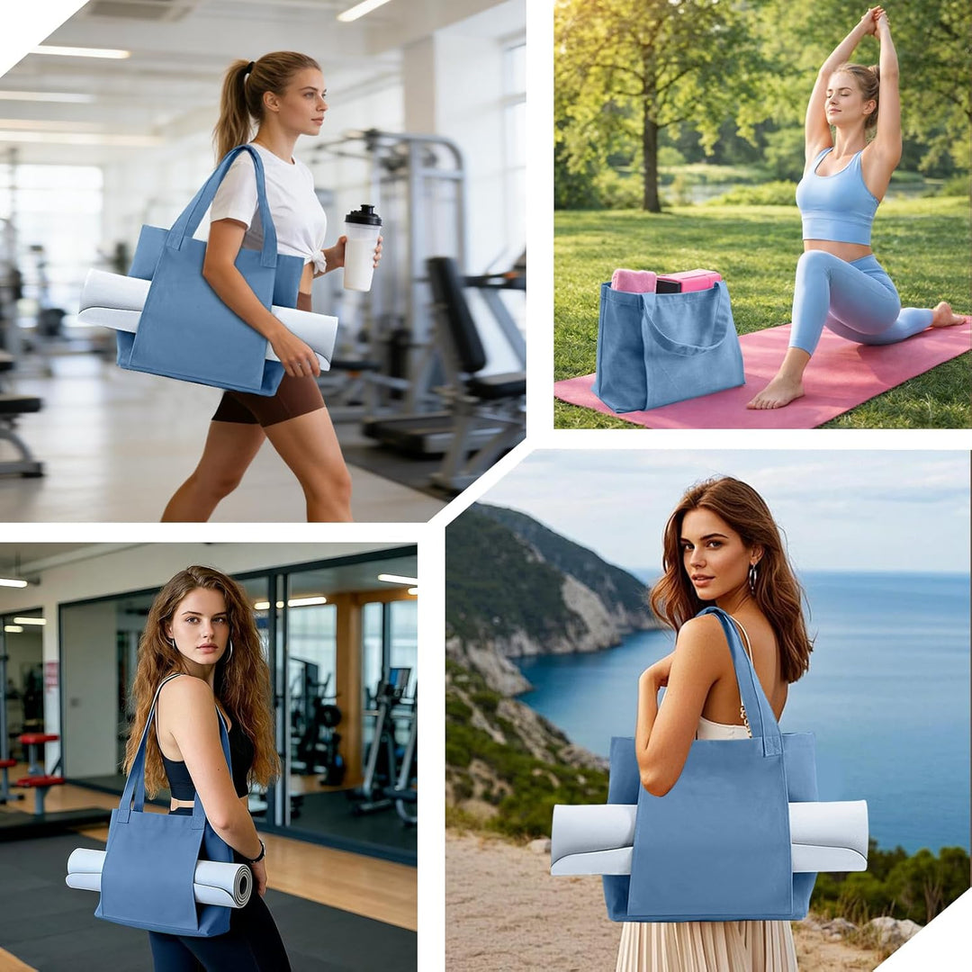 Yogatasche Damen mit Nassfach, Canvas Tasche mit Griffen, Abnehmbare Tasche für Yogamatte, Geeignet
