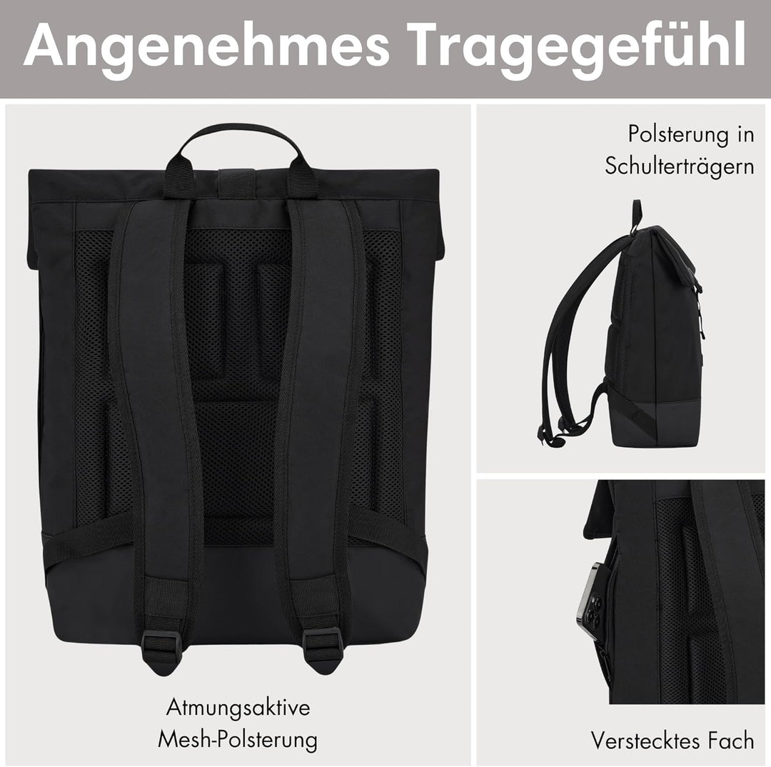 LARKSON Rucksack Damen & Herren - Tammo - Rolltop Daypack für Arbeit Uni Fahrrad - Backpack mit 16 Z